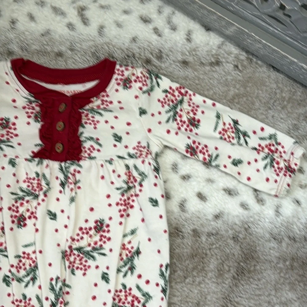 Burt’s Bees Baby floral Holly Christmas jumpsuit girls 3-6 months holiday party